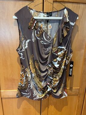 Milano Brown Paisley Ruffle Sleeveless Blouse